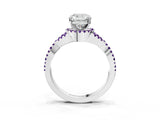 Platinum Cushion Cut Diamond with Amethyst side stone Halo Twist Band Solitaire Prong Setting Ring_3