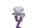 Platinum Cushion Cut Diamond with Amethyst side stone Halo Twist Band Solitaire Prong Setting Ring_5