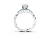 Platinum Cushion Cut Diamond with Aquamarine side stone Halo Twist Band Solitaire Prong Setting Ring_3