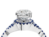 Platinum Cushion Cut Diamond with Blue Sapphire side stone Halo Twist Band Solitaire Prong Setting Ring_4
