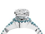 Platinum Cushion Cut Diamond with Blue Topaz side stone Halo Twist Band Solitaire Prong Setting Ring_4