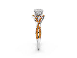 Platinum Cushion Cut Diamond with Citrine side stone Halo Twist Band Solitaire Prong Setting Ring_2