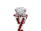 Platinum Cushion Cut Diamond with Ruby side stone Halo Twist Band Solitaire Prong Setting Ring_5