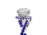 Platinum Cushion Cut Diamond with Tanzanite side stone Halo Twist Band Solitaire Prong Setting Ring_5