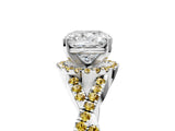 Platinum Cushion Cut Diamond with Yellow Sapphire side stone Halo Twist Band Solitaire Prong Setting Ring_5