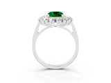 Platinum Cushion Cut Emerald Floral Double Halo Engagement Ring with Prong Setting_153