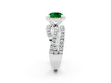 Platinum Cushion Cut Emerald Halo Ring with Round Split Shank and Prong Setting_68