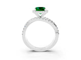 Platinum Cushion Cut Emerald Halo Ring with Round Split Shank and Prong Setting_69