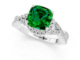Platinum Cushion Cut Emerald  Halo Twist Band Solitaire Prong Setting Ring_13