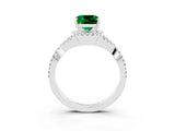 Platinum Cushion Cut Emerald  Halo Twist Band Solitaire Prong Setting Ring_15