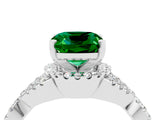 Platinum Cushion Cut Emerald  Halo Twist Band Solitaire Prong Setting Ring_16