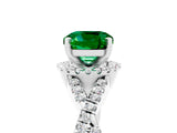 Platinum Cushion Cut Emerald  Halo Twist Band Solitaire Prong Setting Ring_17