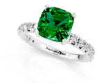 Platinum Cushion Cut Emerald Pavé Solitaire Ring with Round Band and Prong Setting_43
