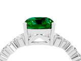 Platinum Cushion Cut Emerald Scattered Round Accent Ring with Prong Setting_52