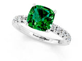 Platinum Cushion Cut Emerald Solitaire Pavé Engagement Ring with Round Band and Prong Setting_115