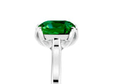 Platinum Cushion Cut Emerald Solitaire Ring with Flower Prong Setting and Classic Band_5
