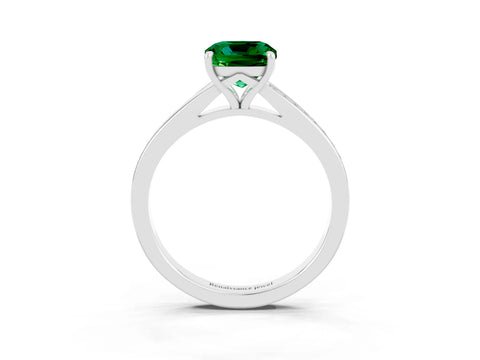 Platinum Cushion Cut Emerald Solitaire Ring with Pavé Band and Prong Setting_15