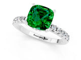 Platinum Cushion Cut Emerald Solitaire Ring with Round  Pavé Band and Four-Prong Setting_37