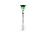 Platinum Cushion Cut Emerald Solitaire Ring with Round  Pavé Band and Four-Prong Setting_38