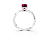 Platinum Cushion Cut Garnet Engagement Ring with Side Stone Accents and Four-Prong Setting_15