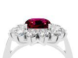 Platinum Cushion Cut Garnet Floral Double Halo Engagement Ring with Prong Setting_118