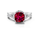 Platinum Cushion Cut Garnet  Halo Twist Band Solitaire Prong Setting Ring_12