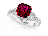 Platinum Cushion Cut Garnet  Halo Twist Band Solitaire Prong Setting Ring_13