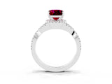 Platinum Cushion Cut Garnet  Halo Twist Band Solitaire Prong Setting Ring_15