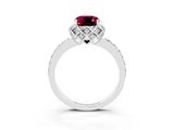 Platinum Cushion Cut Garnet Scalloped Halo Engagement Ring with Round Shared Prong Band_57