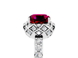 Platinum Cushion Cut Garnet Scalloped Halo Engagement Ring with Round Shared Prong Band_59