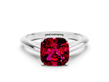 Platinum Cushion Cut Garnet Solitaire Engagement Ring with Cathedral Setting and Four-Prong Mount_12