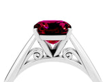Platinum Cushion Cut Garnet Solitaire Engagement Ring with Cathedral Setting and Four-Prong Mount_16