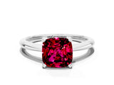 Platinum Cushion Cut Garnet Solitaire Engagement Ring with Classic Band and Four-Prong Setting_12