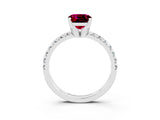 Platinum Cushion Cut Garnet Solitaire Pavé Engagement Ring with Round Band and Prong Setting_117