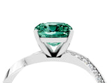 Platinum Cushion Cut Green Sapphire Engagement Ring with Side Stone Accents and Four-Prong Setting_16