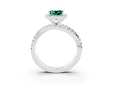 Platinum Cushion Cut Green Sapphire Halo Ring with Round Split Shank and Prong Setting_69
