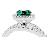 Platinum Cushion Cut Green Sapphire Halo Ring with Round Split Shank and Prong Setting_70