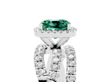 Platinum Cushion Cut Green Sapphire Halo Ring with Round Split Shank and Prong Setting_71