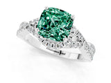 Platinum Cushion Cut Green Sapphire  Halo Twist Band Solitaire Prong Setting Ring_13