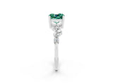 Platinum Cushion Cut Green Sapphire Scattered Round Accent Ring with Prong Setting_98