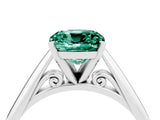 Platinum Cushion Cut Green Sapphire Solitaire Engagement Ring with Cathedral Setting and Four-Prong Mount_16
