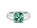 Platinum Cushion Cut Green Sapphire Solitaire Engagement Ring with Classic Band and Four-Prong Setting_12