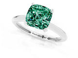 Platinum Cushion Cut Green Sapphire Solitaire Engagement Ring with Classic Band and Four-Prong Setting_13