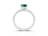 Platinum Cushion Cut Green Sapphire Solitaire Pavé Engagement Ring with Round Band and Prong Setting_111