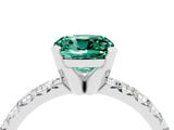 Platinum Cushion Cut Green Sapphire Solitaire Pavé Engagement Ring with Round Band and Prong Setting_112