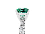 Platinum Cushion Cut Green Sapphire Solitaire Pavé Engagement Ring with Round Band and Prong Setting_113