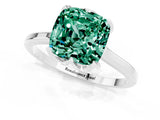 Platinum Cushion Cut Green Sapphire Solitaire Ring with Flower Prong Setting and Classic Band_1