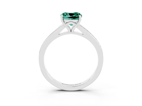 Platinum Cushion Cut Green Sapphire Solitaire Ring with Pavé Band and Prong Setting_15
