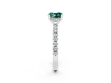 Platinum Cushion Cut Green Sapphire Solitaire Ring with Round  Pavé Band and Four-Prong Setting_26