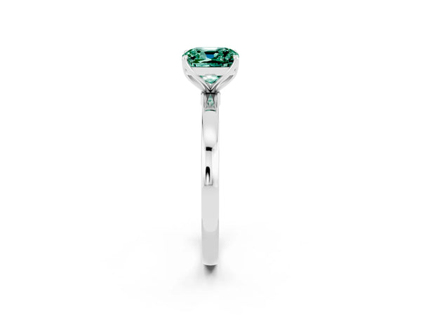 Platinum Cushion Cut Green Sapphire Solitaire Ring with Thin Band and Prong Setting